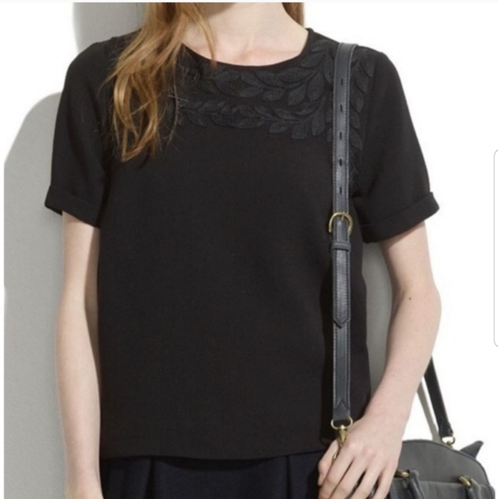 Madewell Black Embroidered Ivy Leaf Design Top Sz S